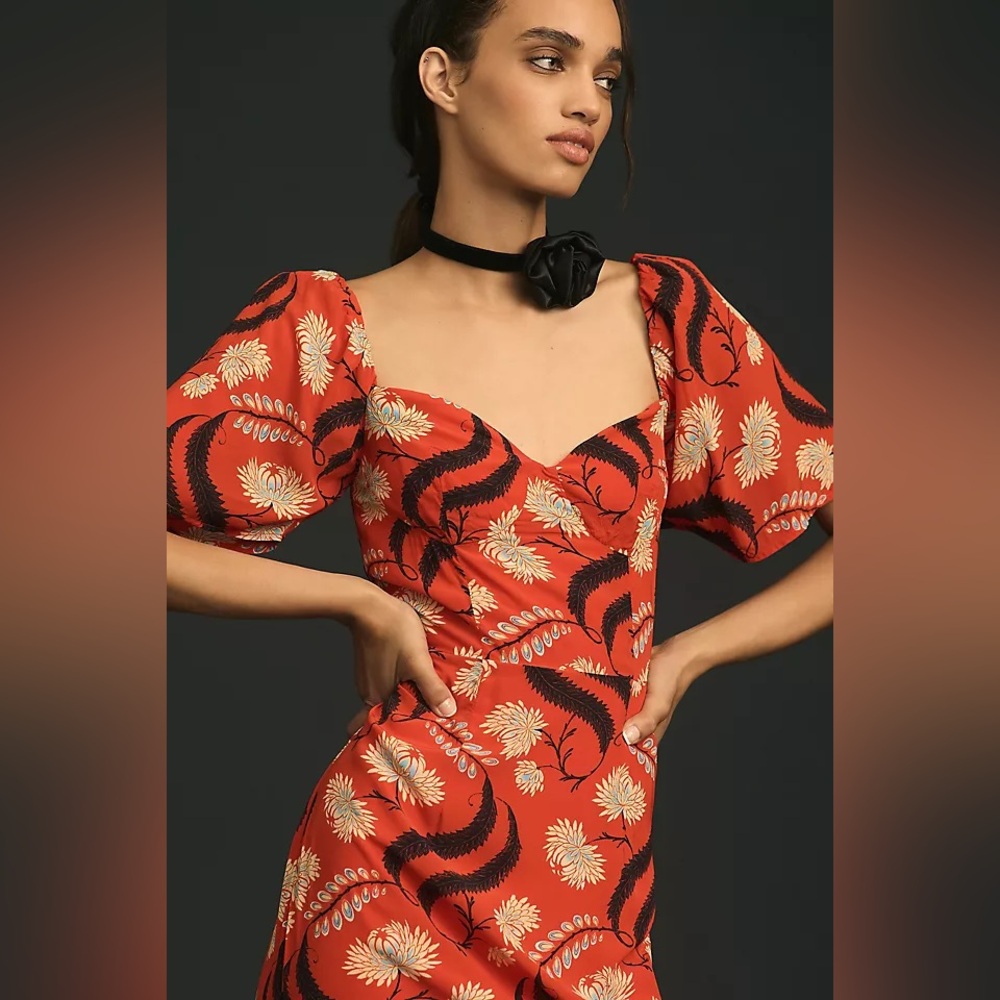 RHODE NWT Ramona Floral Maxi Dress in Bright Red Kiku, Size 6, Breki - Picture 3 of 10